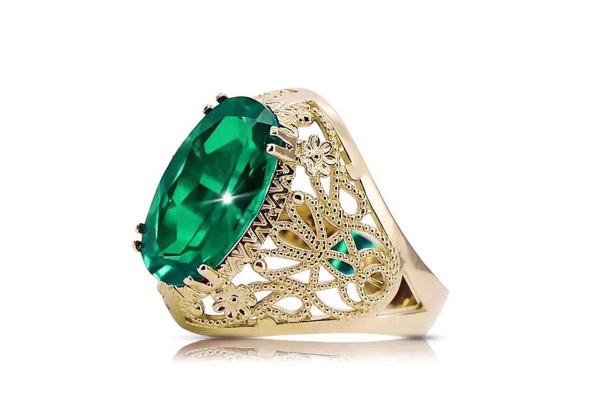 Vintage unikatowe Pierścionek Szmaragd 14k żółte złoto vrc074y